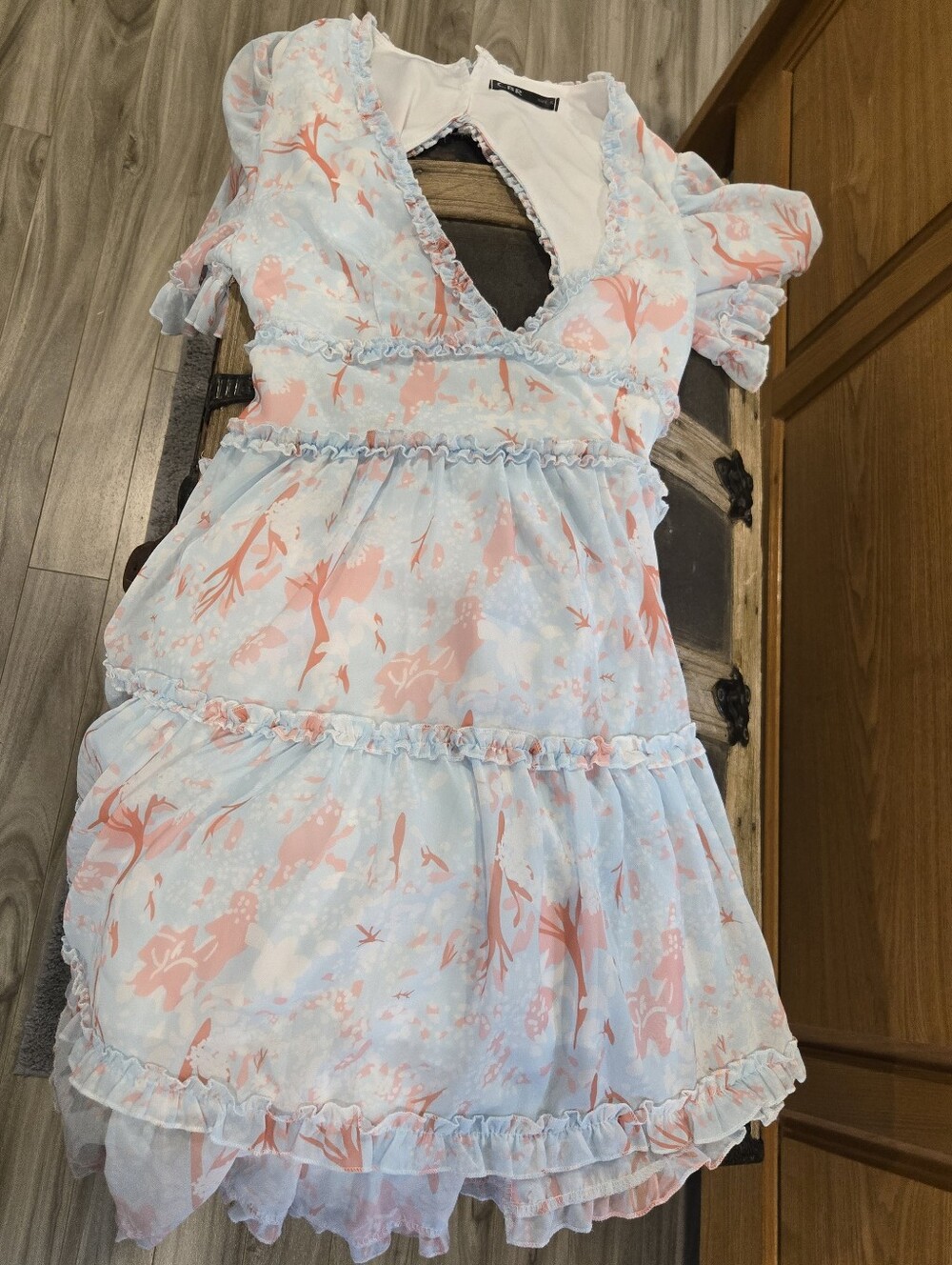 CBR Light Blue & Peach Ruffle Dress